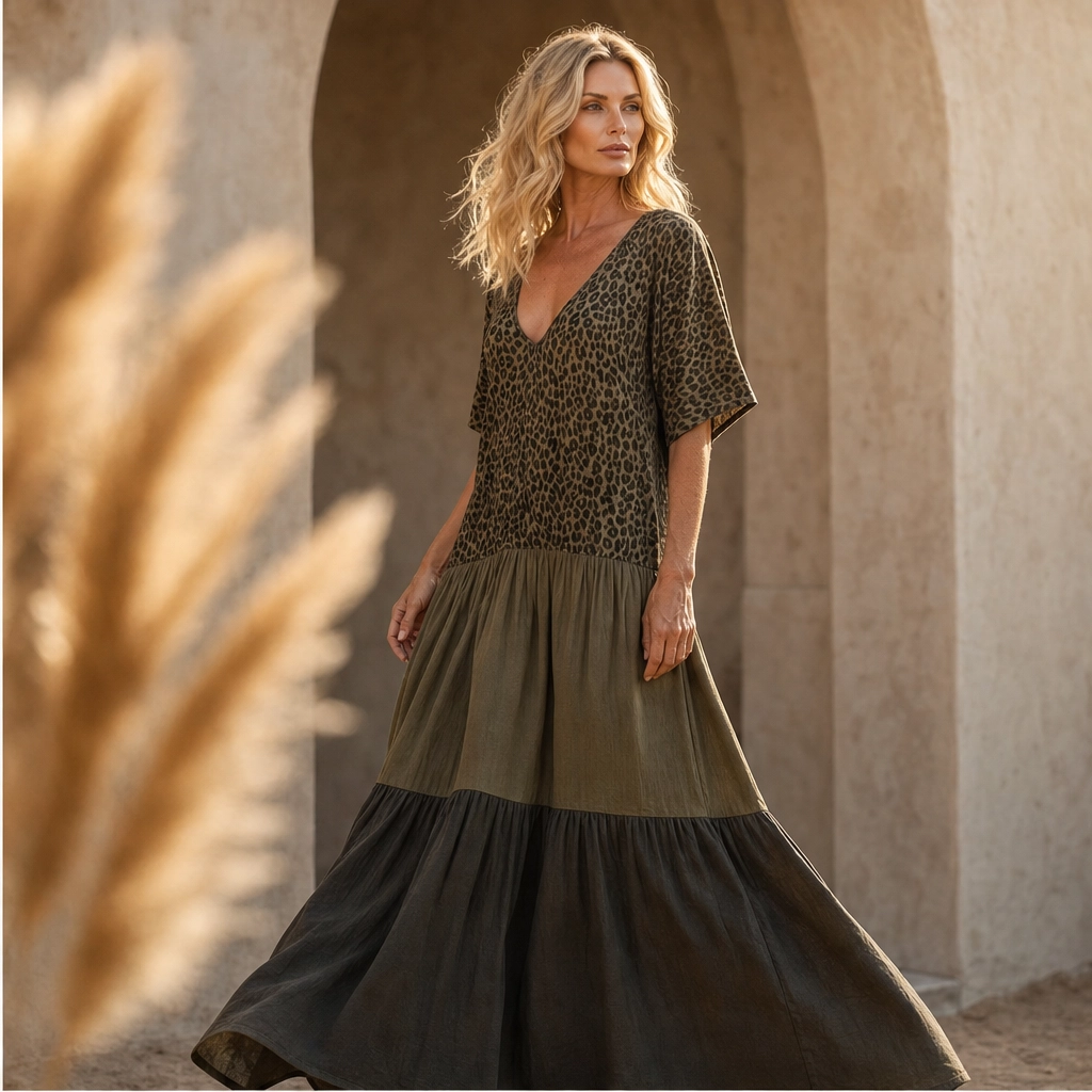 Savanna – V-Neck Tiered Bohemian Maxi Dress + 50% OFF