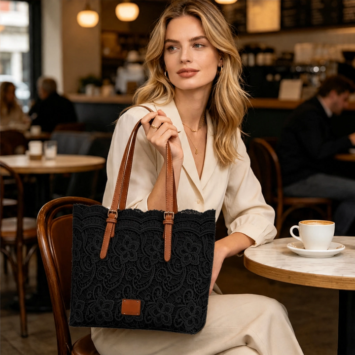 Lacewell™ – Vintage Lace Tote Bag with Leather Straps &amp; Magnetic Snap + 50% OFF