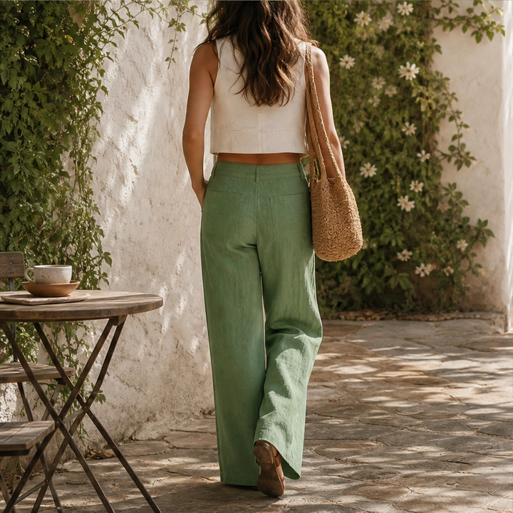Vela™ – High-Waisted Cotton-Linen Wide-Leg Pants + 50% OFF
