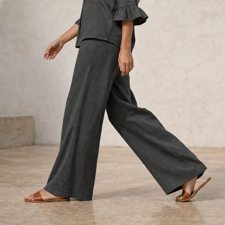 Linvelle – Ruffle-Sleeve Linen-Blend Wide-Leg Lounge Set + 50% OFF