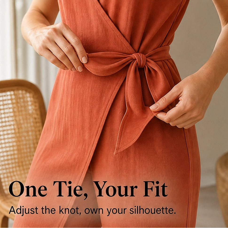 Seralina – V-Neck Knot-Waist Wide-Leg Jumpsuit + 50% OFF