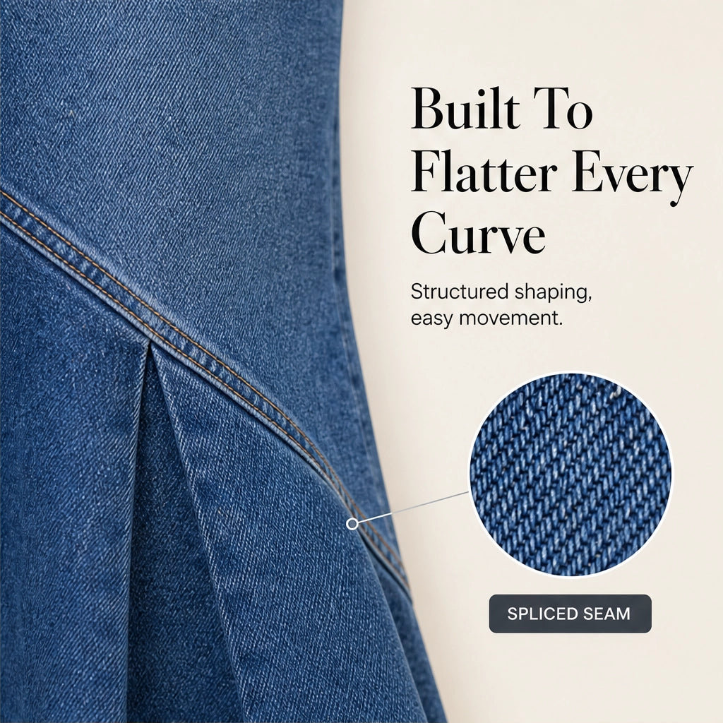 Vesperelle™ – High-Waist Flared Fishtail Denim Midi Skirt + 50% OFF