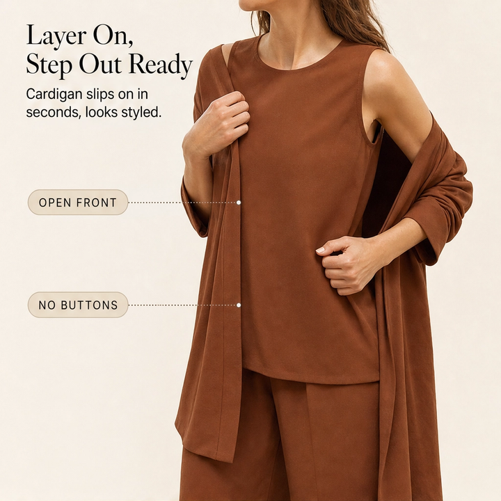 Mantle™ – Flowy 3-Piece Layered Duster Set with Wide-Leg Pants for Women + 50% OFF