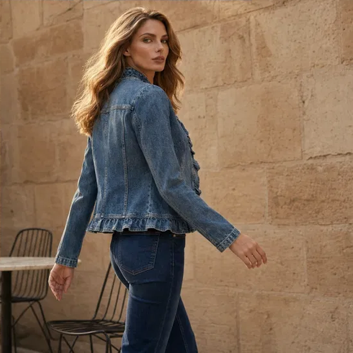 Wisteria™ – Ruffle-Trim Open-Front Lightweight Denim Jacket + 50% OFF