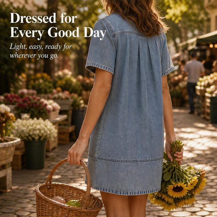 Willowen™ – Flowy Half-Button Denim Shirt Mini Dress with Pockets + 50% OFF