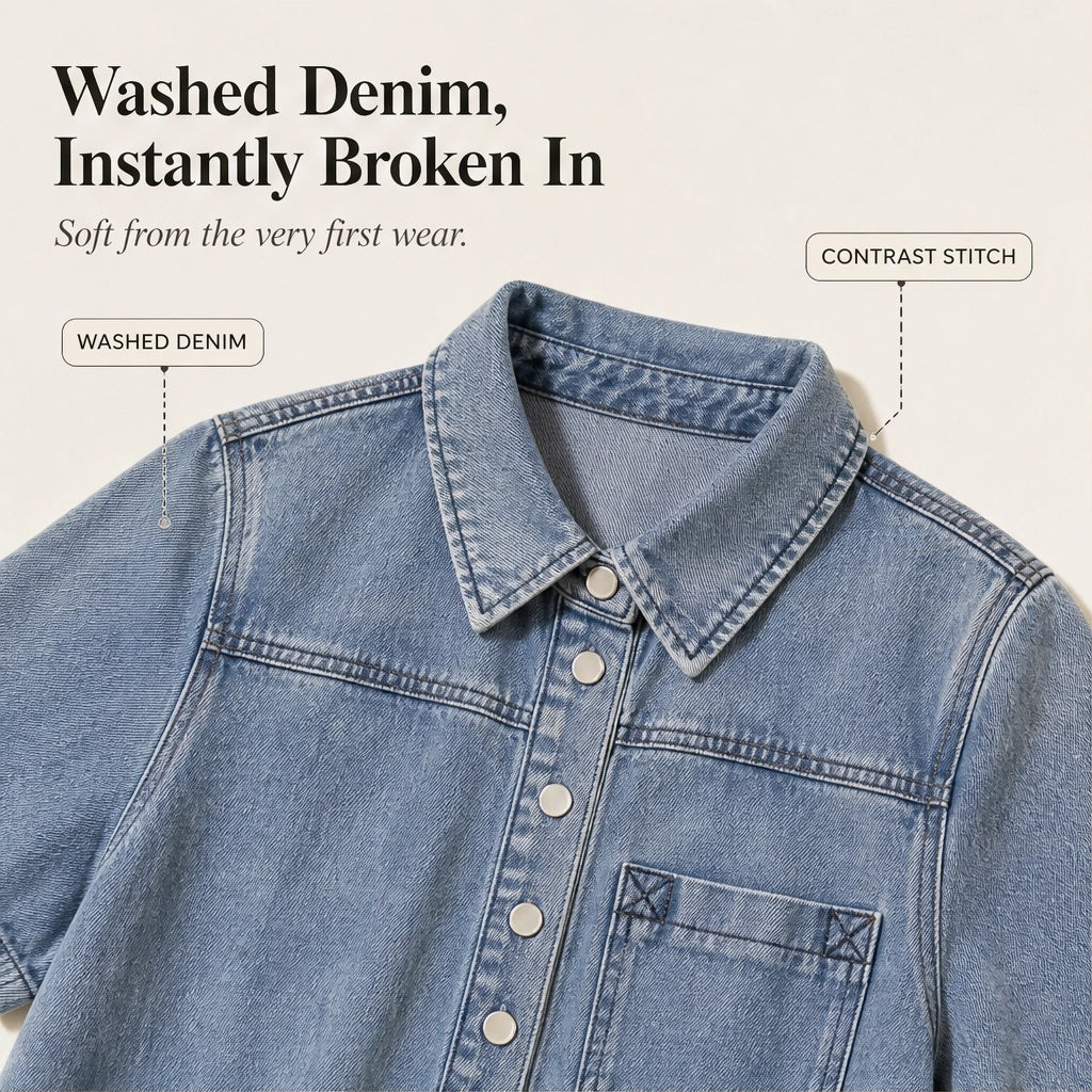 Willowen™ – Flowy Half-Button Denim Shirt Mini Dress with Pockets + 50% OFF