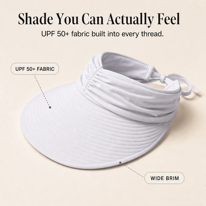Solene™ – UPF 50+ Wide-Brim Scarf-Wrap Ponytail Sun Visor + 50% OFF