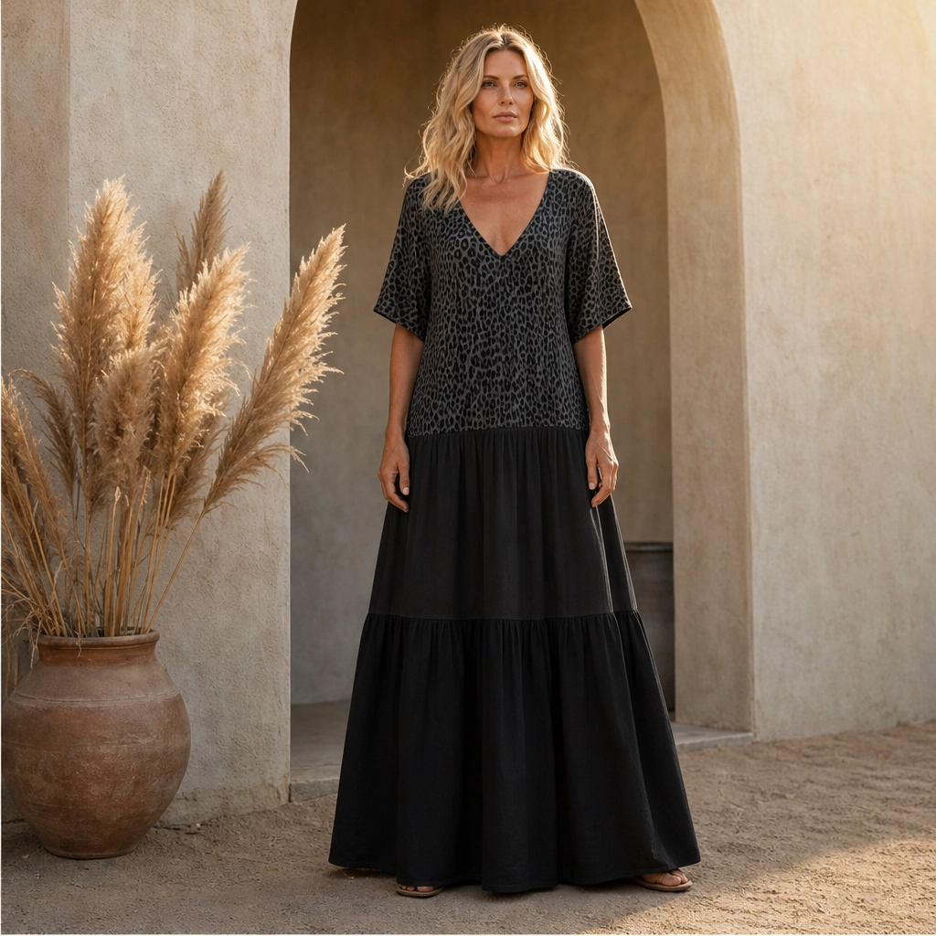 Savanna – V-Neck Tiered Bohemian Maxi Dress + 50% OFF