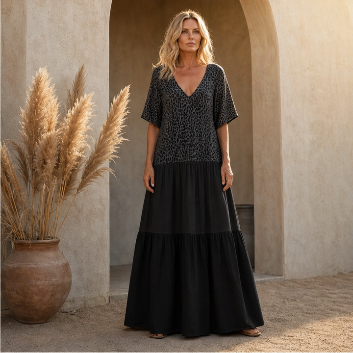 Savanna – V-Neck Tiered Bohemian Maxi Dress + 50% OFF