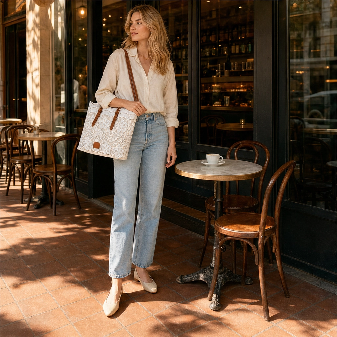 Lacewell™ – Vintage Lace Tote Bag with Leather Straps &amp; Magnetic Snap + 50% OFF