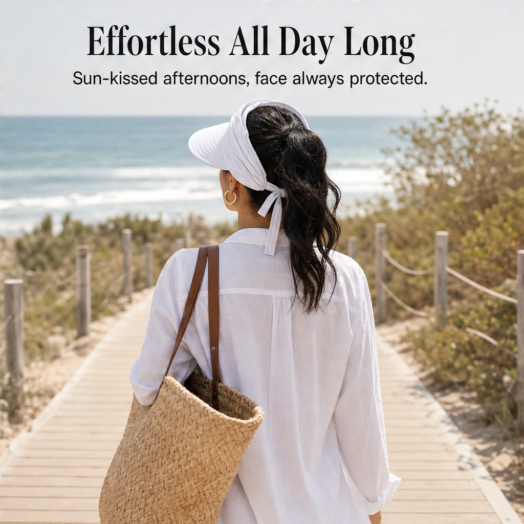 Solene™ – UPF 50+ Wide-Brim Scarf-Wrap Ponytail Sun Visor + 50% OFF