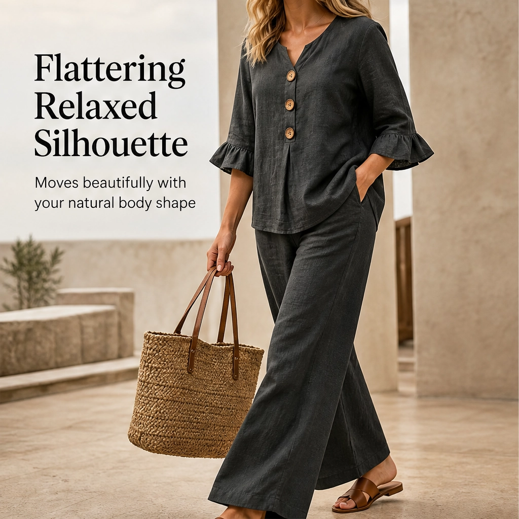 Linvelle – Ruffle-Sleeve Linen-Blend Wide-Leg Lounge Set + 50% OFF