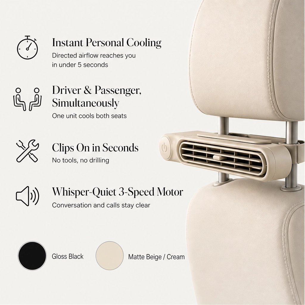 Cooldrift™ – 3-Speed Headrest Car Fan for Back Seat, Kids &amp; Pets + 50% OFF