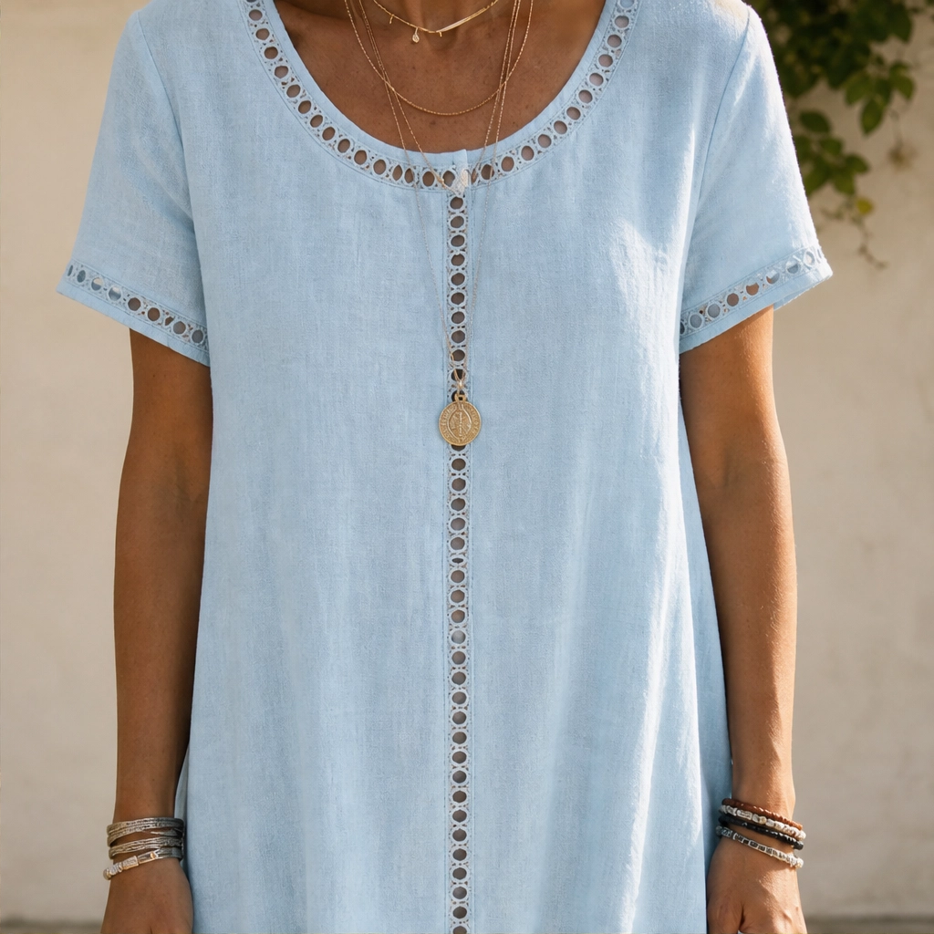 Linaire™ – Breathable Cotton-Linen Openwork Midi Dress + 50% OFF