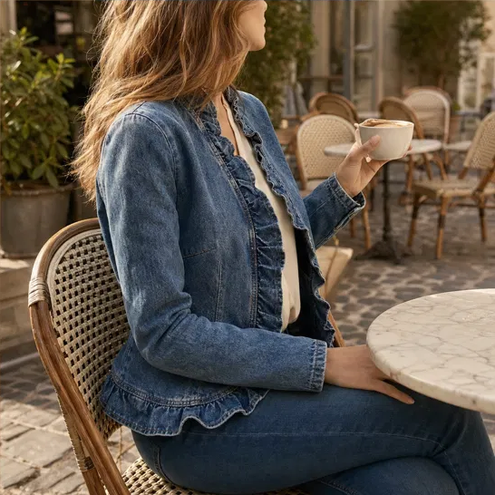Wisteria™ – Ruffle-Trim Open-Front Lightweight Denim Jacket + 50% OFF