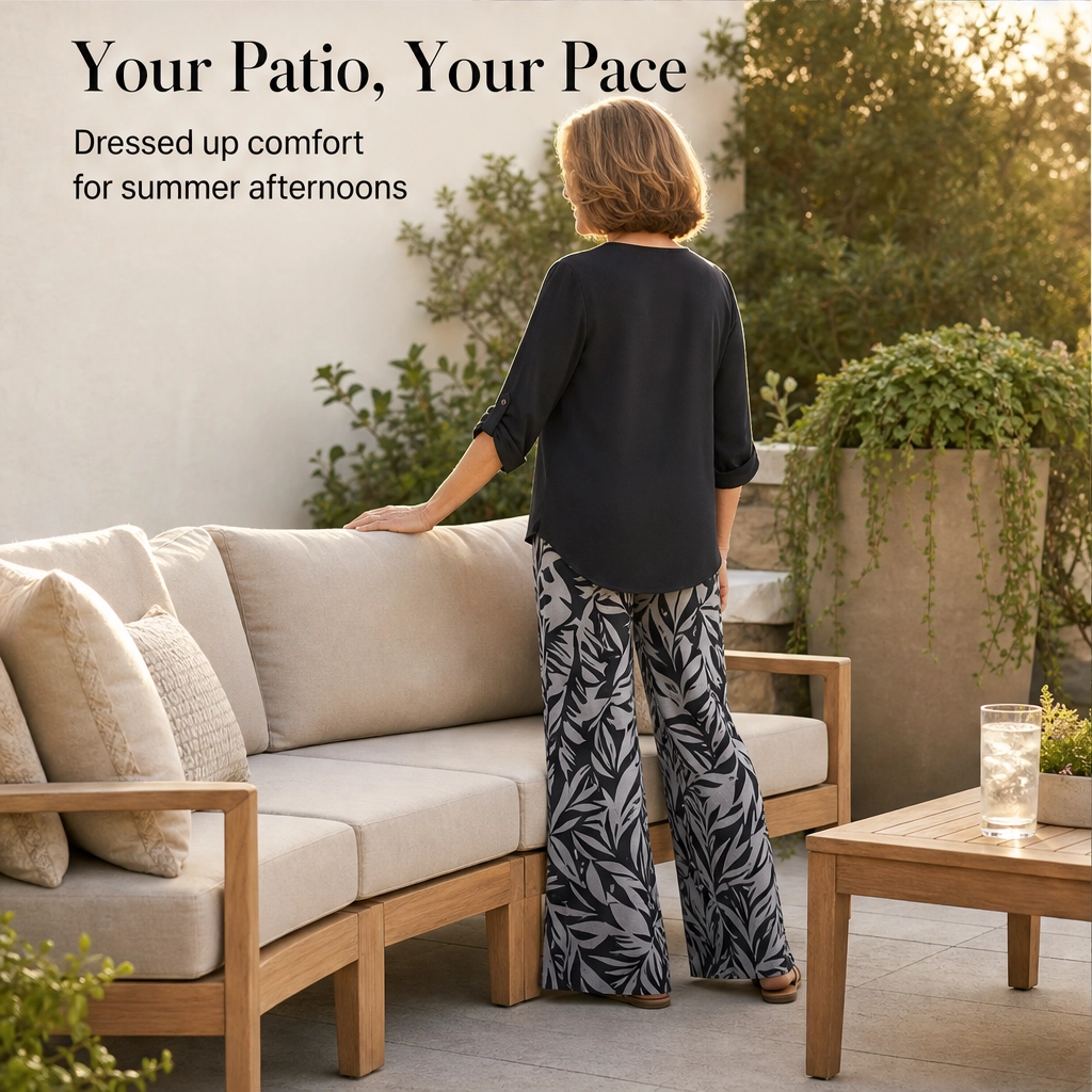 Marisola™ – Effortless V-Neck Blouse &amp; Wide-Leg Palm-Print Pants Set + 50% OFF