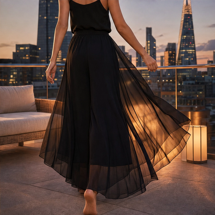 Drapelle™ – Flowing Chiffon Wide-Leg Pants with Elastic Waist + 50% OFF