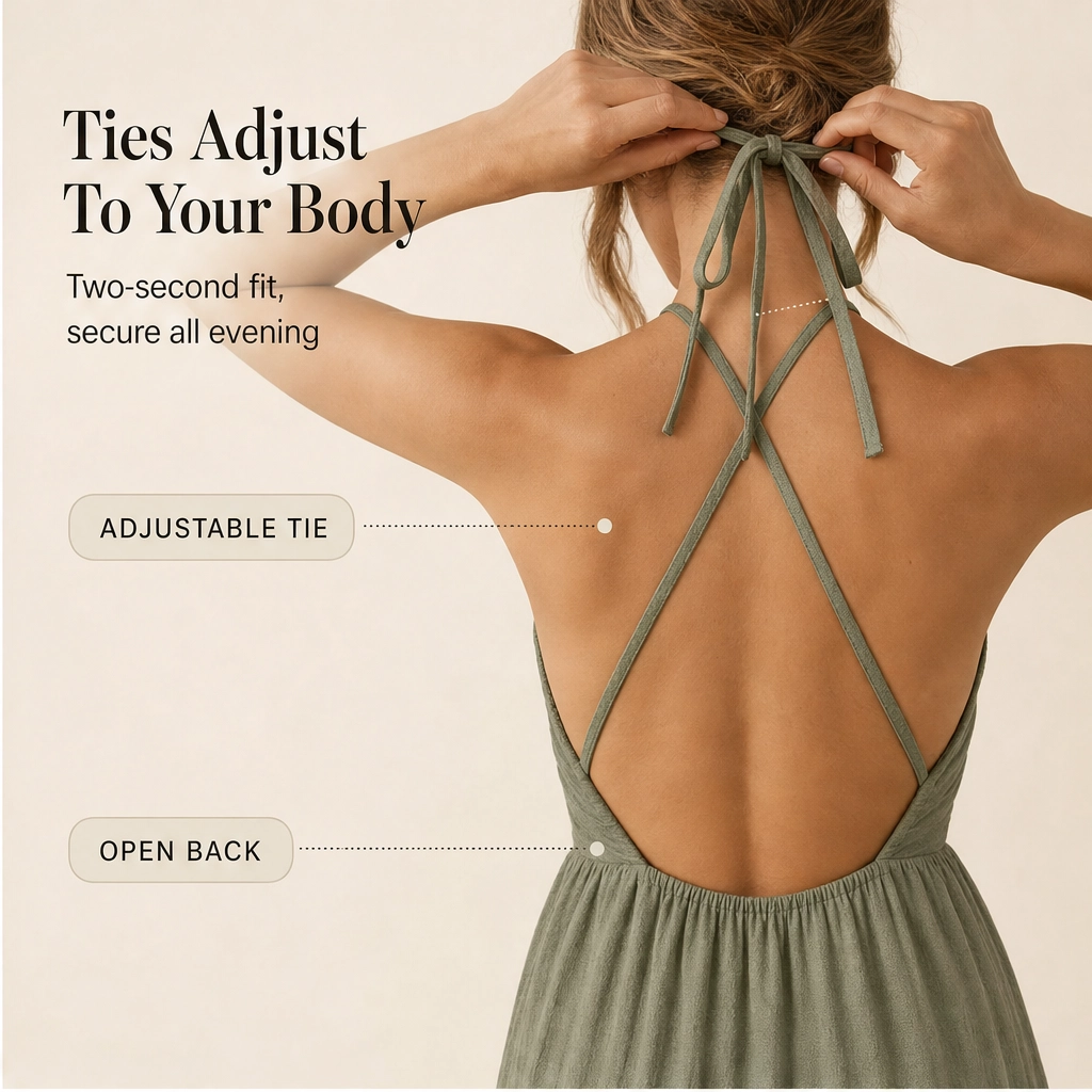 Sundara™ – Flowing Halter Backless Tiered Resort Maxi Dress + 50% OFF