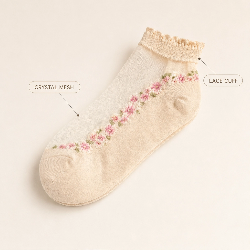 Bloomveil™ – Sheer Floral Lace Ankle Socks with Soft Cotton Sole + 1+1 FREE