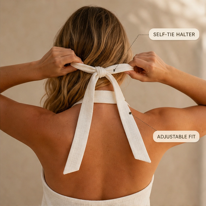 Drapelle™ – Halter V-Neck Breathable Linen-Feel Top &amp; Wide-Leg Pants 2-Piece Set + 50% OFF