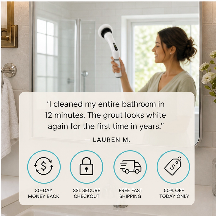Gleam – Cordless Electric Spin Scrubber with 7 Brush Heads &amp; Telescopic Handle + 50% OFF