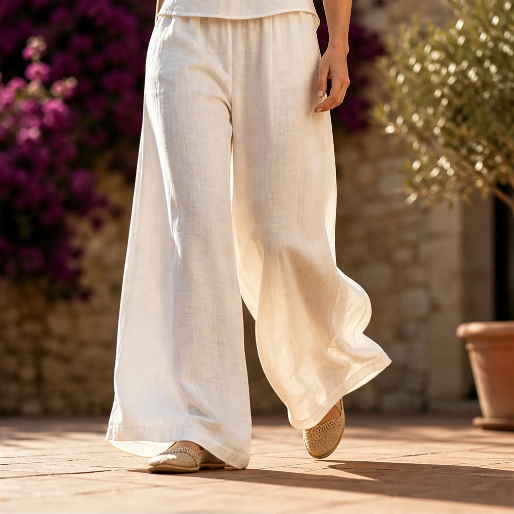Drapelle™ – Halter V-Neck Breathable Linen-Feel Top &amp; Wide-Leg Pants 2-Piece Set + 50% OFF