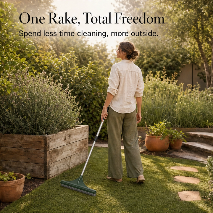 TurfCraft™ – Telescopic Wide-Head Grooming Rake for Turf, Carpet &amp; Lawn + 50% OFF