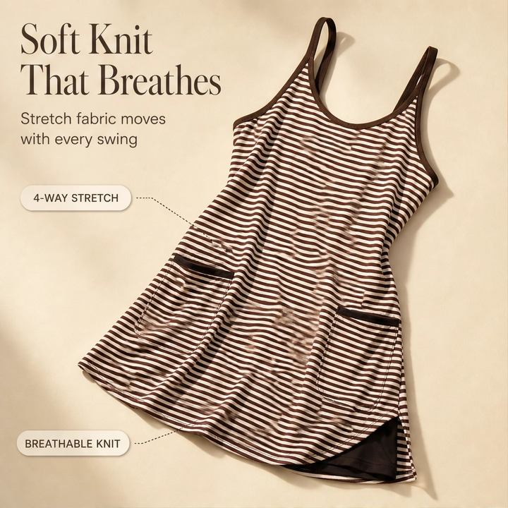 Brookline™ – Striped V-Neck Tennis Dress with Built-In Shorts + 50% OFF