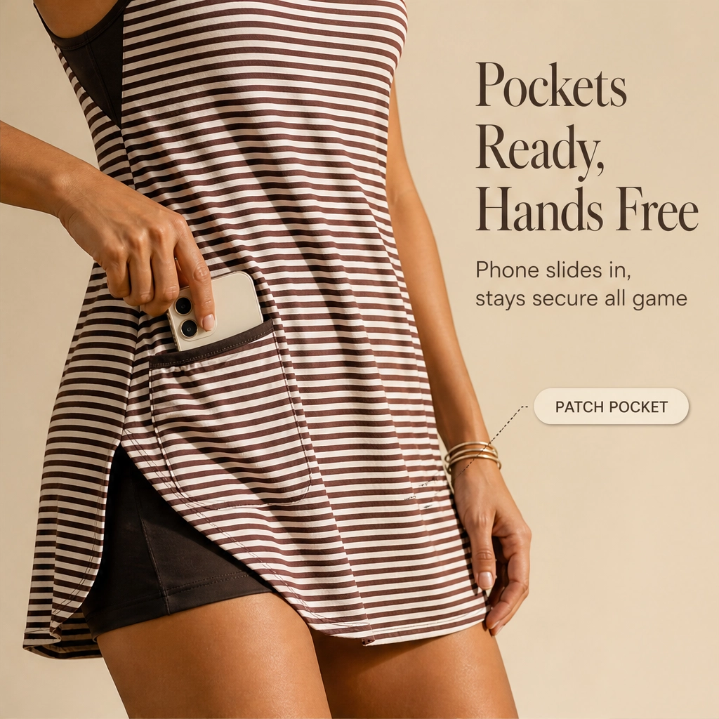Brookline™ – Striped V-Neck Tennis Dress with Built-In Shorts + 50% OFF