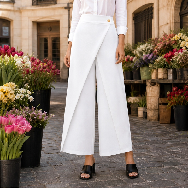 Drapelle – High-Waisted Wrap-Front Wide-Leg Cropped Trousers + 50% OFF