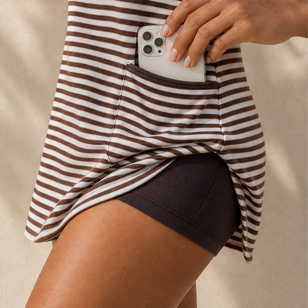 Brookline™ – Striped V-Neck Tennis Dress with Built-In Shorts + 50% OFF