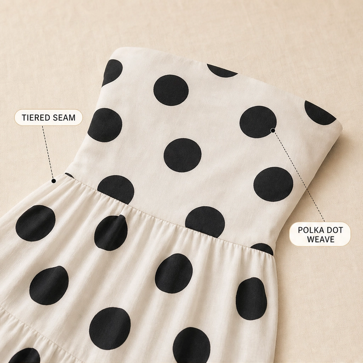Solenna™ – Strapless Polka Dot Tiered Midi Dress + 50% OFF