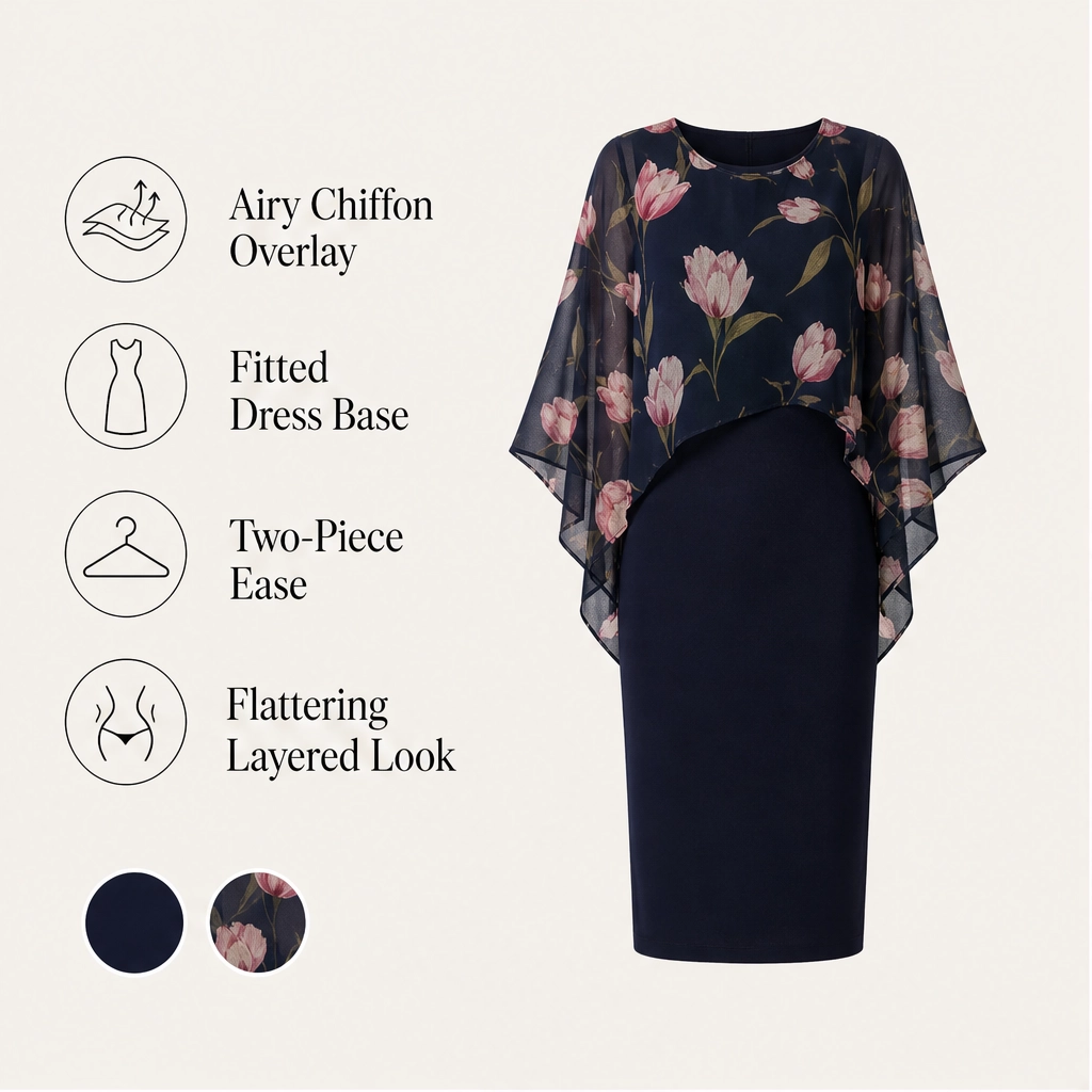 Mirabelle – Floral Chiffon Overlay Bodycon Dress Set for Women + 50% OFF
