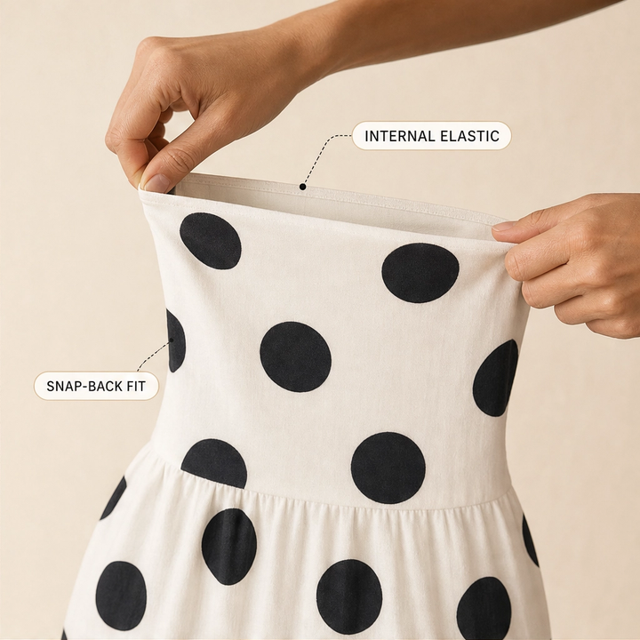 Solenna™ – Strapless Polka Dot Tiered Midi Dress + 50% OFF