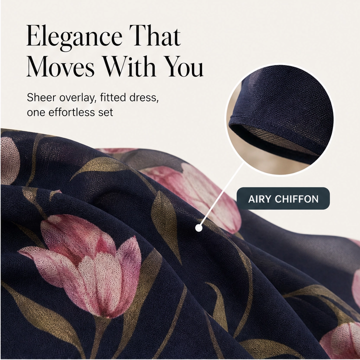 Mirabelle – Floral Chiffon Overlay Bodycon Dress Set for Women + 50% OFF