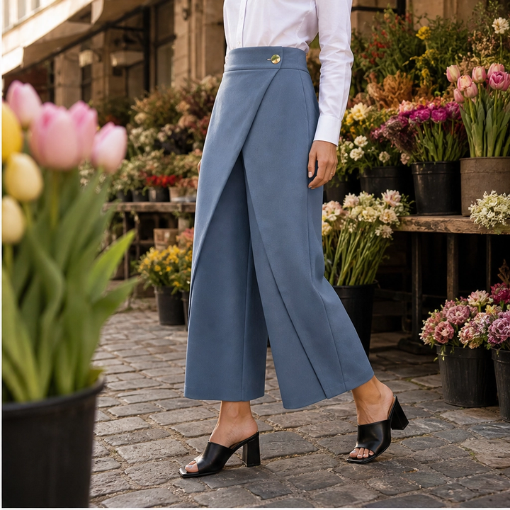 Drapelle – High-Waisted Wrap-Front Wide-Leg Cropped Trousers + 50% OFF