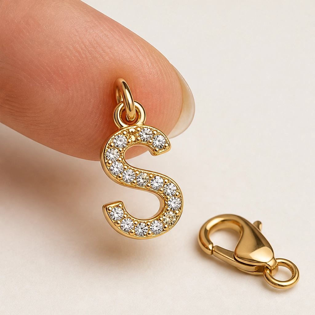 Solène™ – Layered Gold-Tone Anklet with Initial Charm &amp; Rhinestones + 1+1 FREE