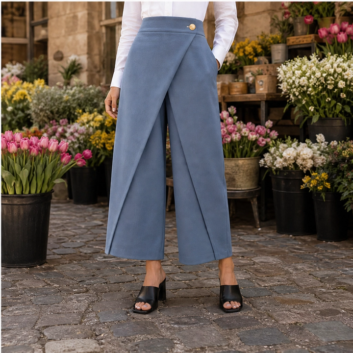 Drapelle – High-Waisted Wrap-Front Wide-Leg Cropped Trousers + 50% OFF