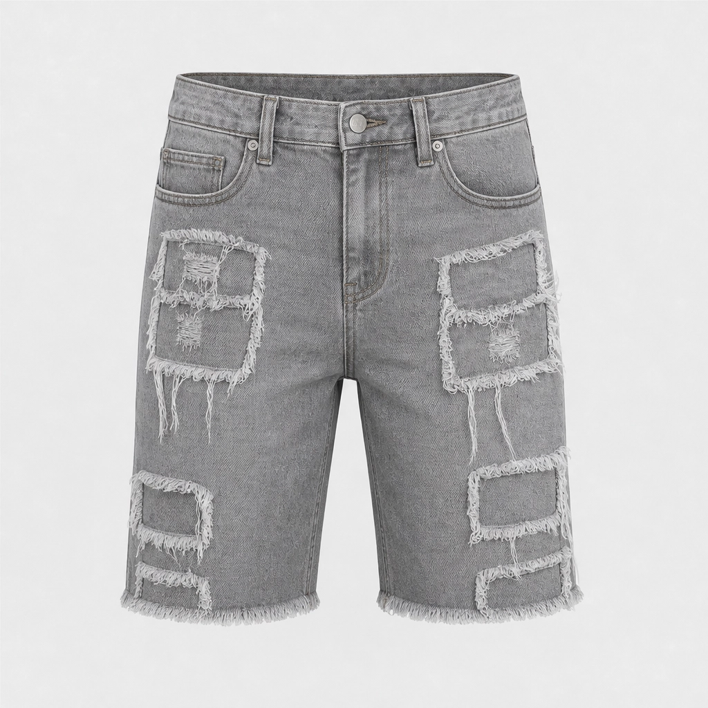 FRAYD™ – Distressed Frayed-Patch Denim Shorts for Men + 50% OFF