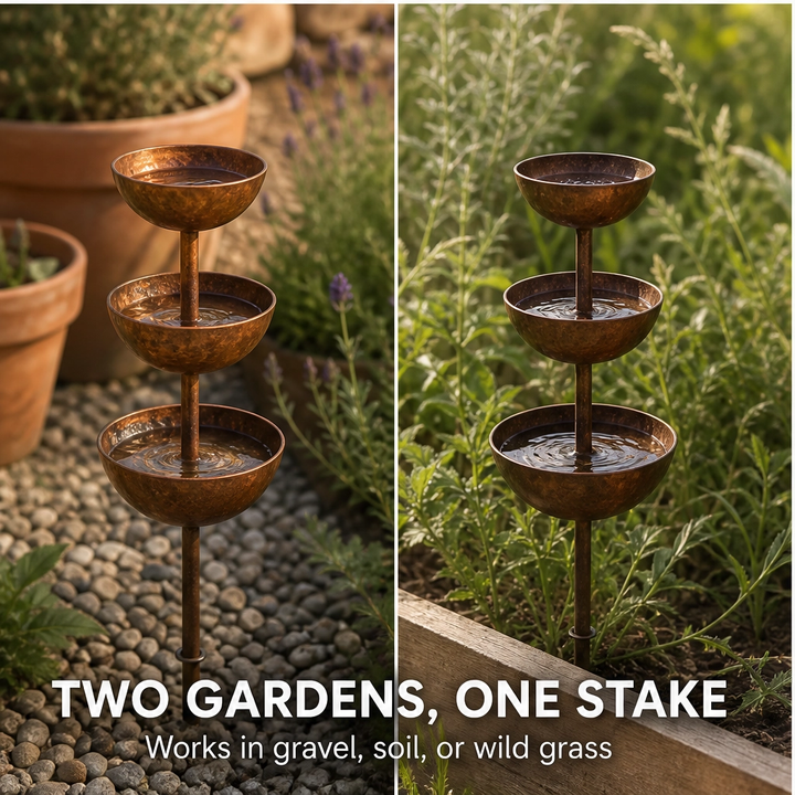 Coppervale™ – 3-Tier Cascading Rain Catcher &amp; Birdbath Garden Stake + 50% OFF