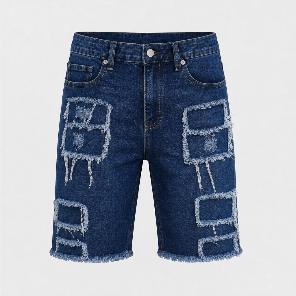 FRAYD™ – Distressed Frayed-Patch Denim Shorts for Men + 50% OFF