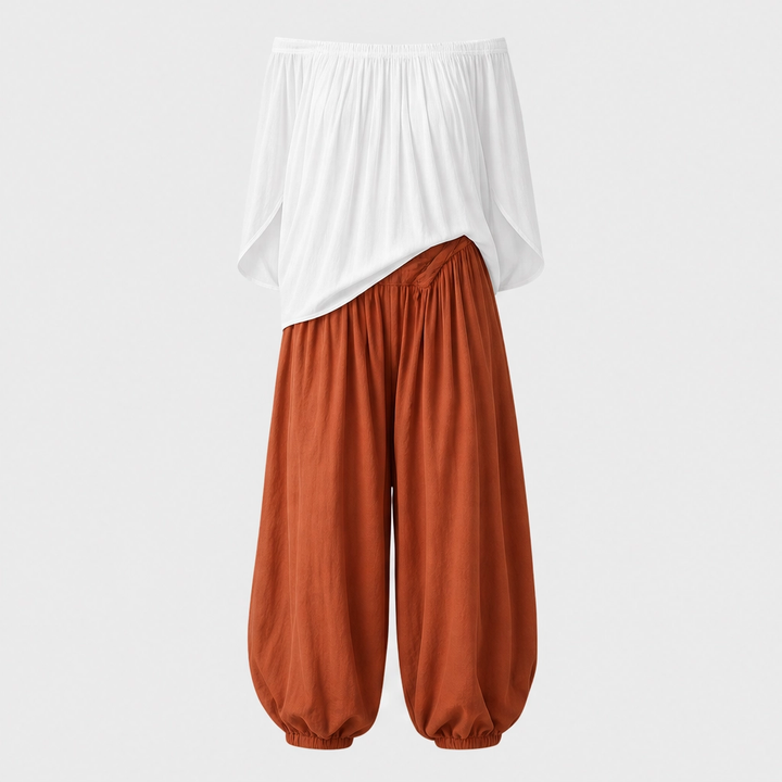 Sienne™ – Off-Shoulder Top &amp; Lantern Pants 2-Piece Set + 50% OFF