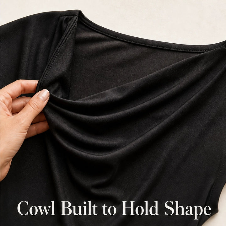 Drapelle™ – Cowl Neck Cap Sleeve Top with Twisted Hem + 50% OFF