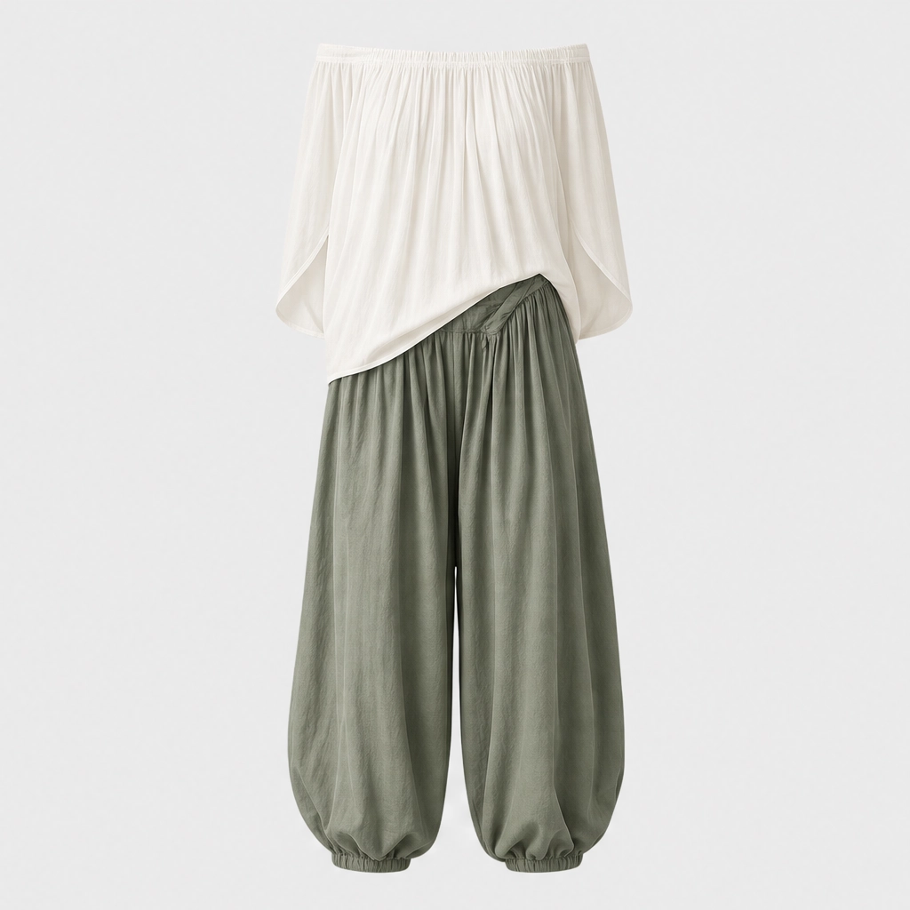 Sienne™ – Off-Shoulder Top &amp; Lantern Pants 2-Piece Set + 50% OFF