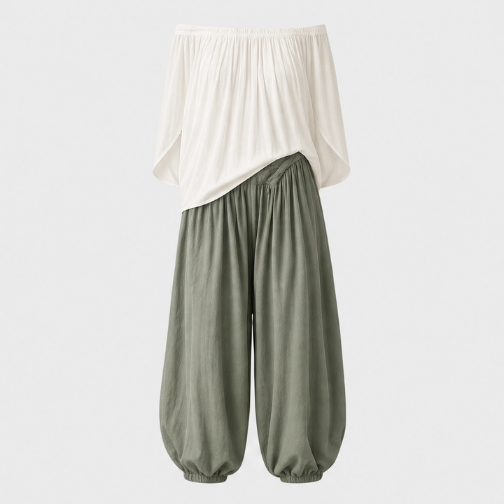 Sienne™ – Off-Shoulder Top &amp; Lantern Pants 2-Piece Set + 50% OFF