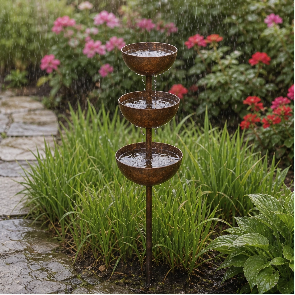 Coppervale™ – 3-Tier Cascading Rain Catcher &amp; Birdbath Garden Stake + 50% OFF