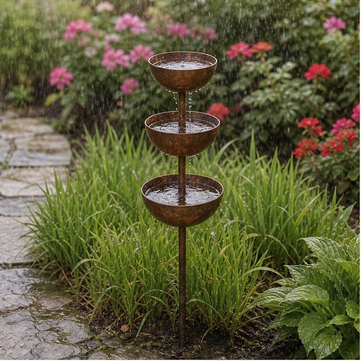 Coppervale™ – 3-Tier Cascading Rain Catcher &amp; Birdbath Garden Stake + 50% OFF
