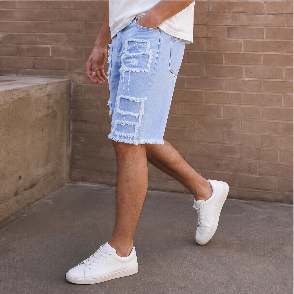 FRAYD™ – Distressed Frayed-Patch Denim Shorts for Men + 50% OFF