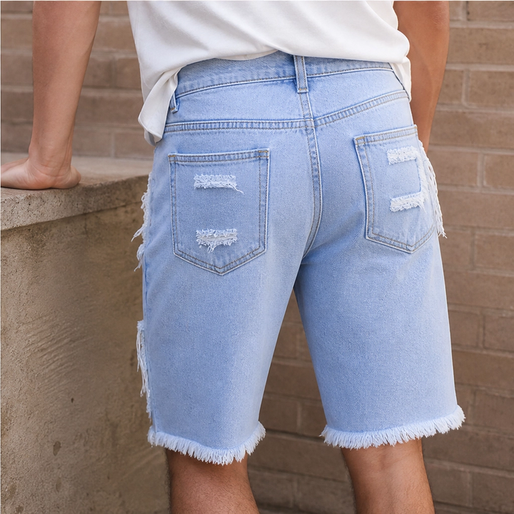 FRAYD™ – Distressed Frayed-Patch Denim Shorts for Men + 50% OFF