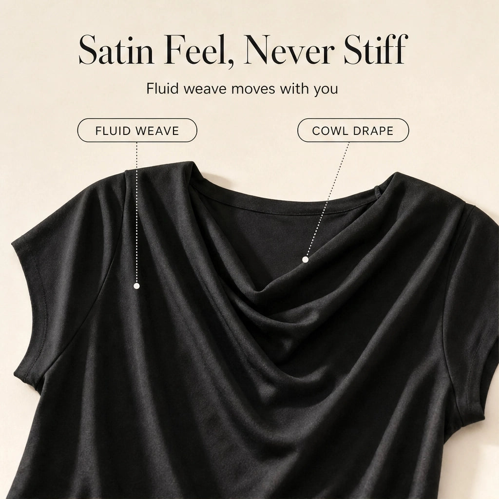 Drapelle™ – Cowl Neck Cap Sleeve Top with Twisted Hem + 50% OFF